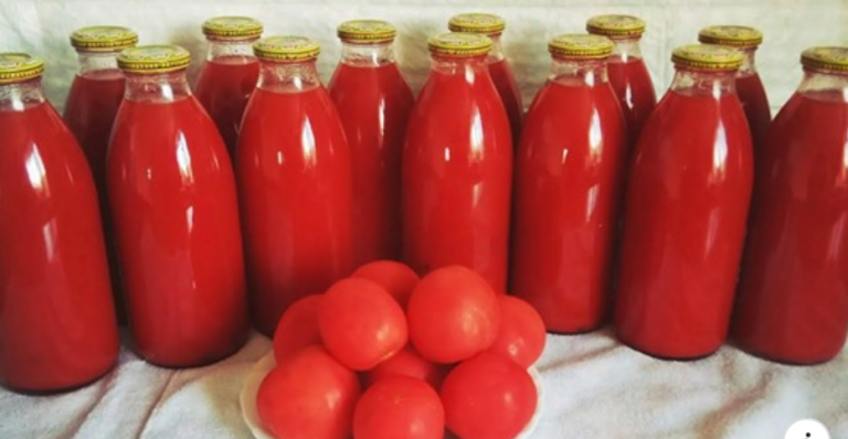 Naminės pomidorų sultys, kurias paruošite be sulčiaspaudės