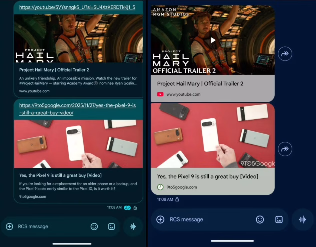 „Google Messages“ sąsajos pavyzdys