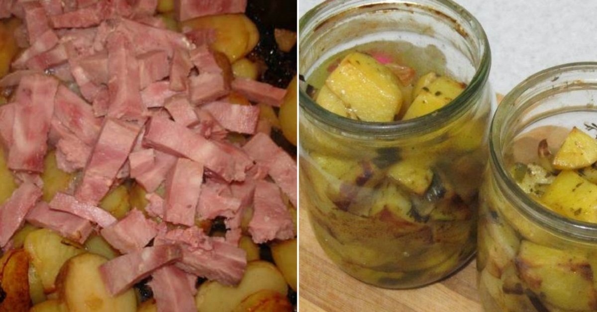 Keptos bulvės stiklainyje. Labai skanus ir neįprastas patiekalas